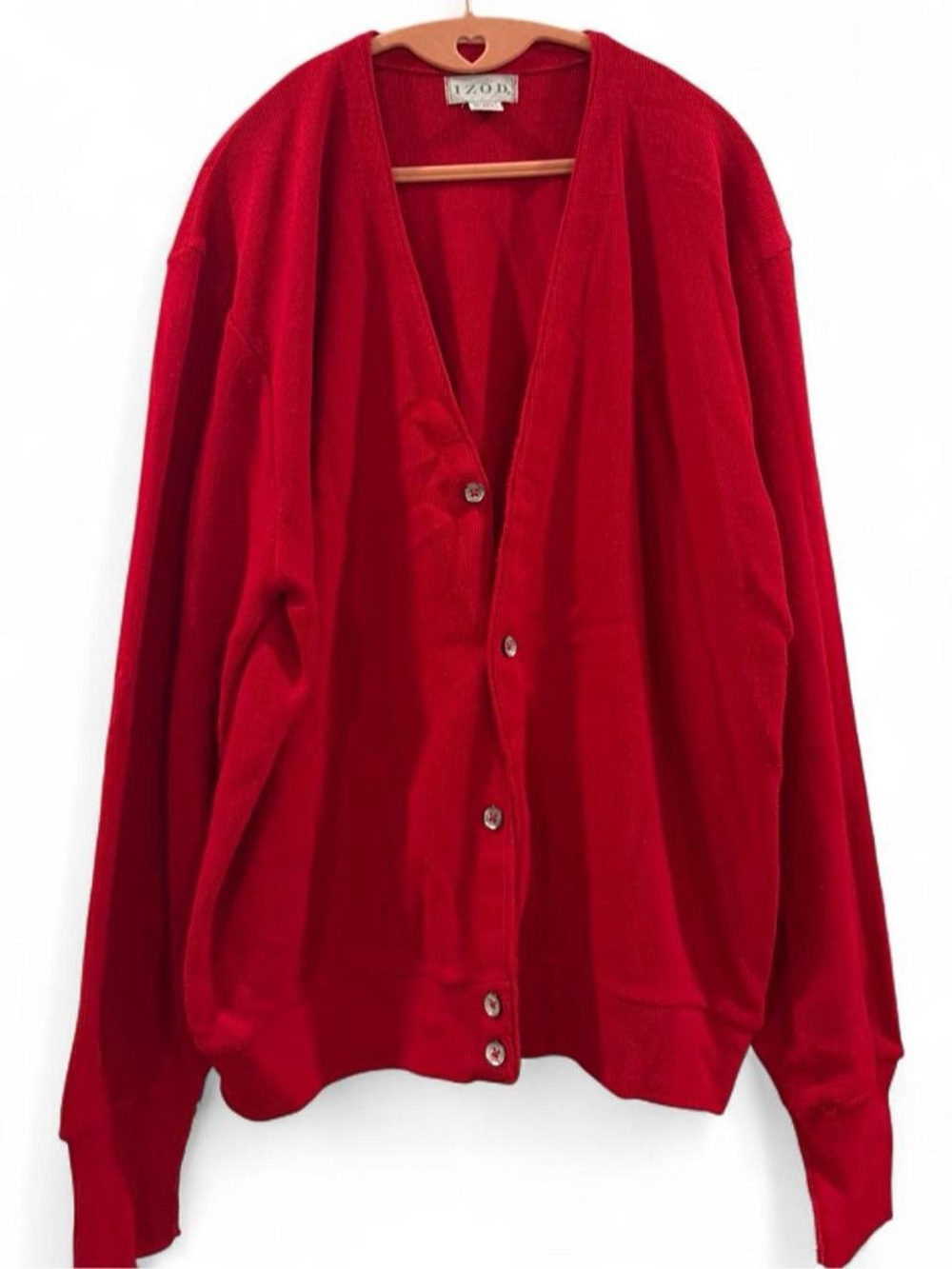 Izod Men's Red V-Neck Button Front Cardigan